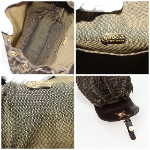 FENDI Zucca Canvas Backpack Black Brown gold Auth 133306 - Picture 15 of 16